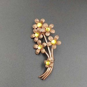 Vtg Signed Jaykel Sterling Silver Vermeil Rhinestone Floral Pin Brooch Jay Kel